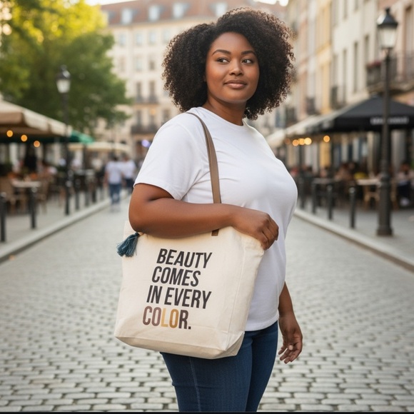 Elegant Cream Tote with Inspirational Print - Picture 1 of 8